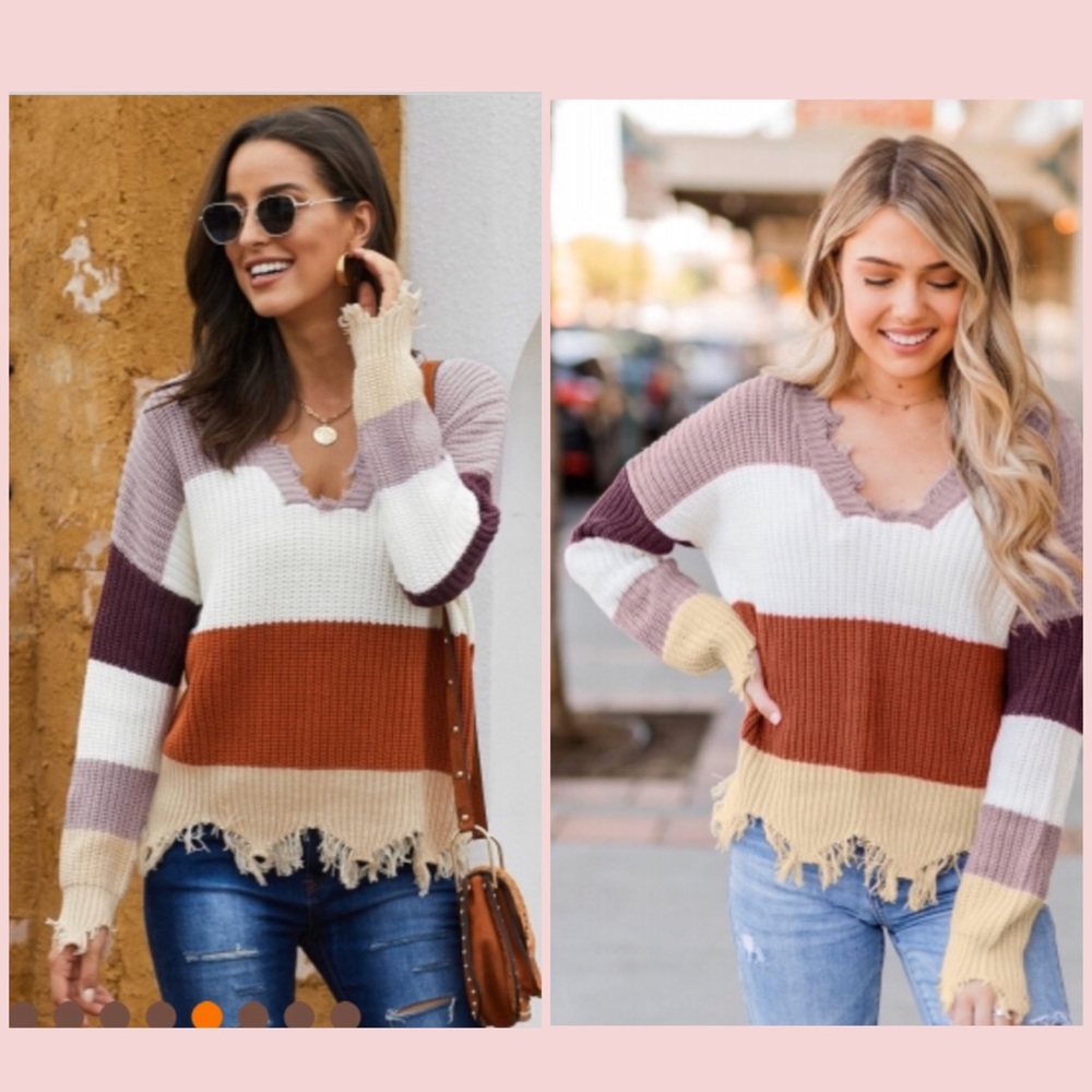 1 Left: XLs Dusty 🌹 ColorBlock Distressed Sweater - Picture 2 of 7